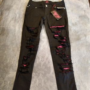 Hot Topic Tripp Black, Pink Torn Jeans NWT